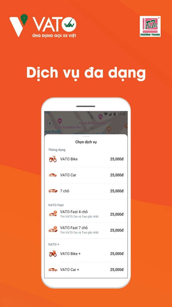 Giao diện ứng dụng gọi xe Vato