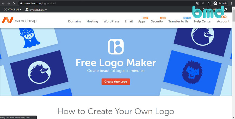 Website thiết kế logo miễn phí Namecheap