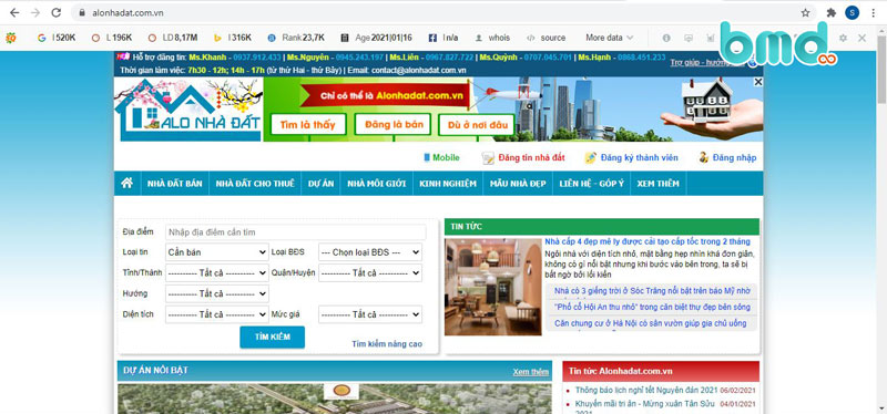 mẫu website bất động sản alonhadat.com.vn