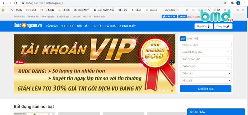 Mẫu website bất động sản batdongsan.vn