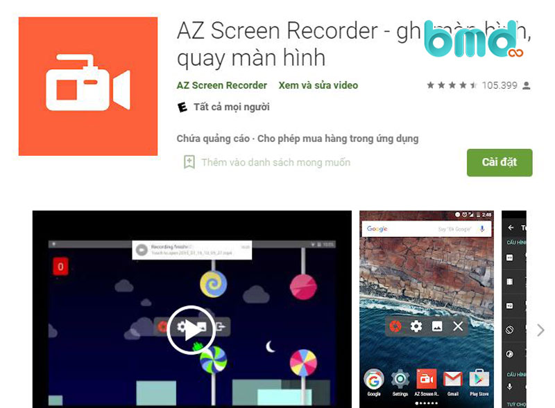 Ứng dụng ghi video màn hình AZ Screen Recorder