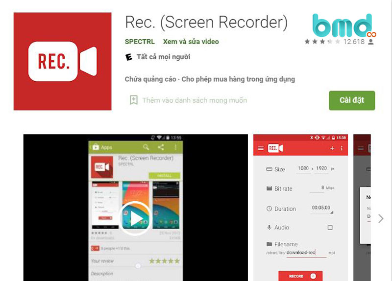 Phần mềm quay màn hình điện thoại Rec Screen Recorder