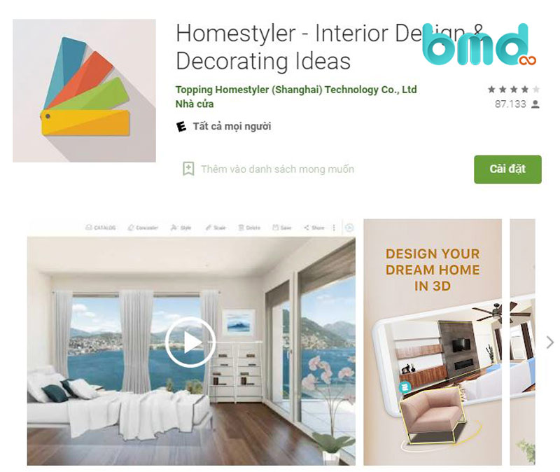 Phần mềm thiết kế nhà trên điện thoại Homestyler