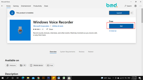 Tải phần mềm ghi âm Windows Voice Recorder