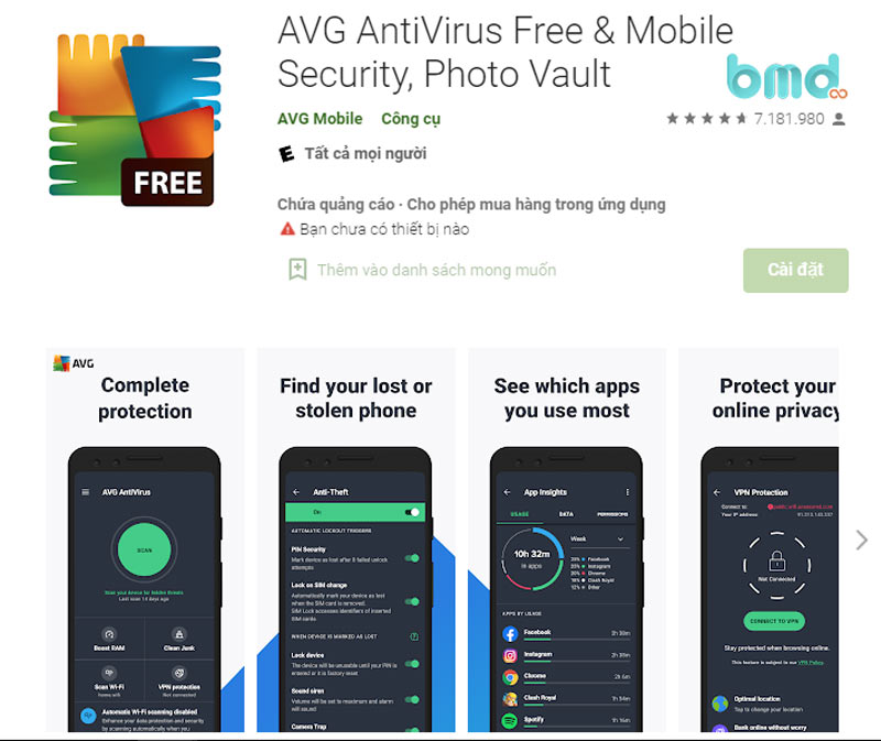 Phần mềm diệt virus miễn phí AVG Antivirus Security