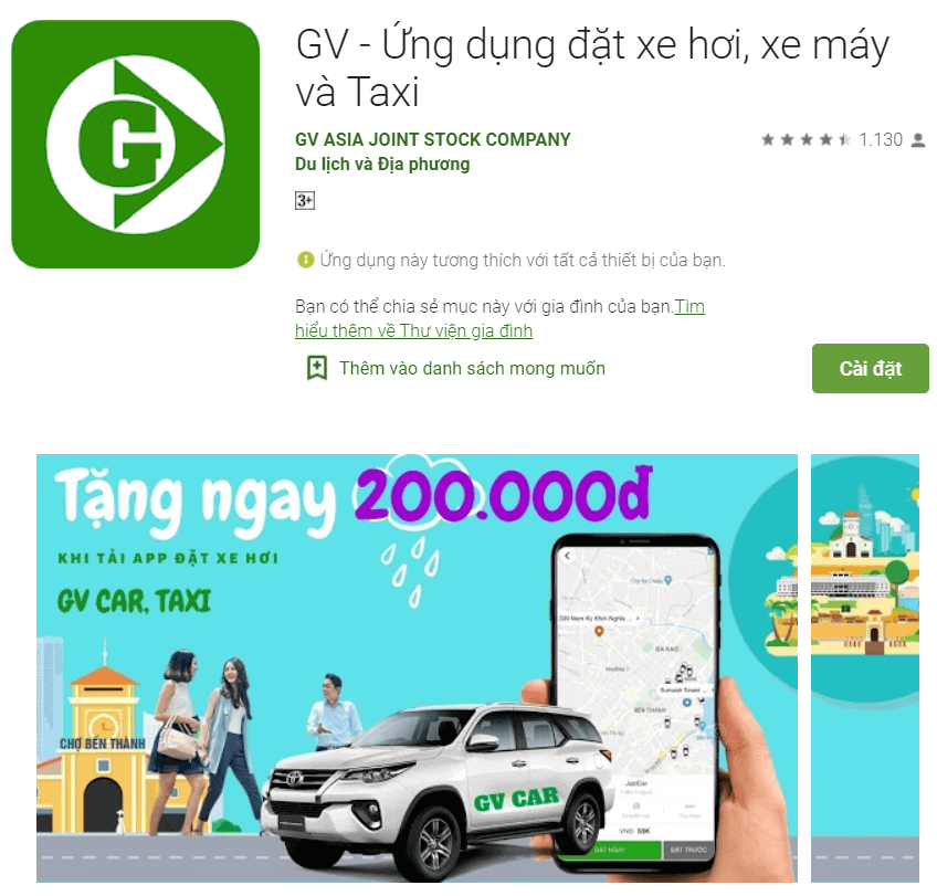 ứng dụng gọi xe GV trên Google Play