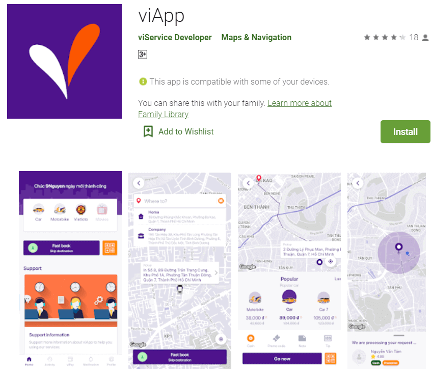 ứng dụng gọi xe ViApp trên Google Play