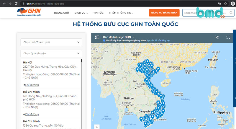 Hệ thống bưu cục giao hàng nhanh