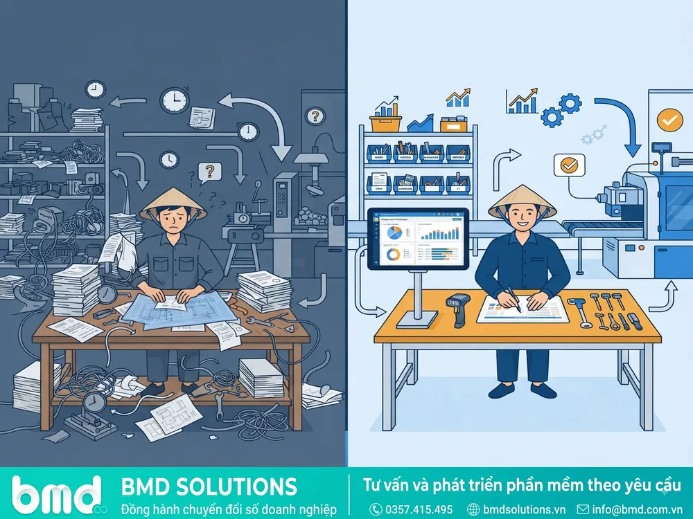 Trước/sau: xưởng nhỏ Việt Nam cải thiện hiệu suất nhờ số hóa – phần mềm MES cho doanh nghiệp vừa và nhỏ