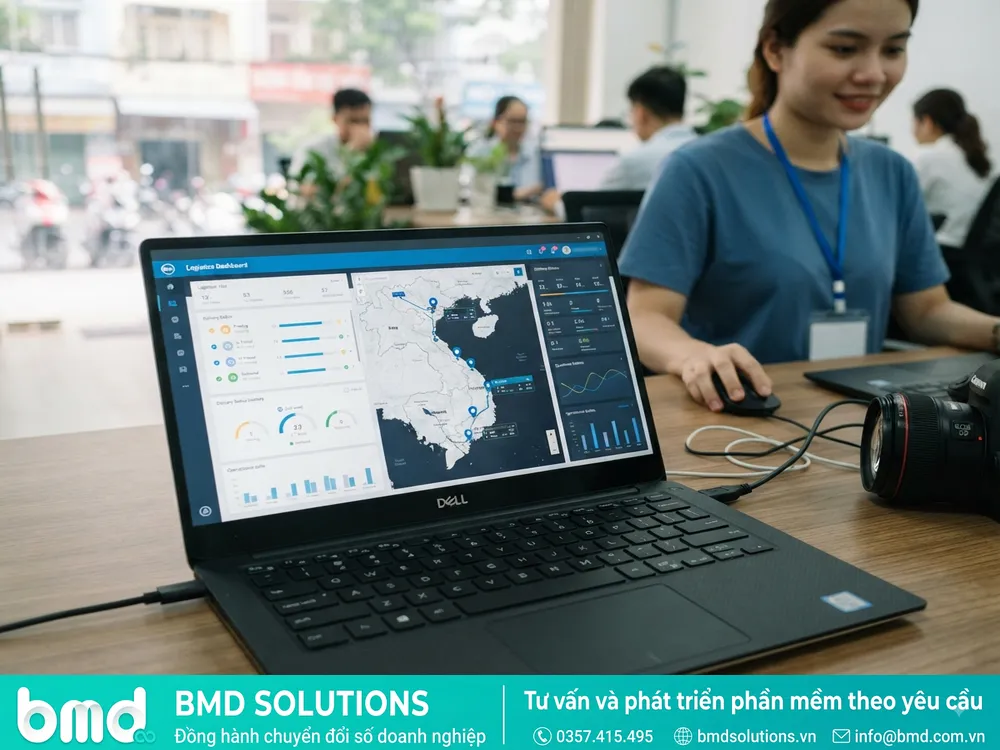 Dashboard laptop theo dõi đơn hàng – phần mềm quản lý giao hàng, vận chuyển logistics cho doanh nghiệp