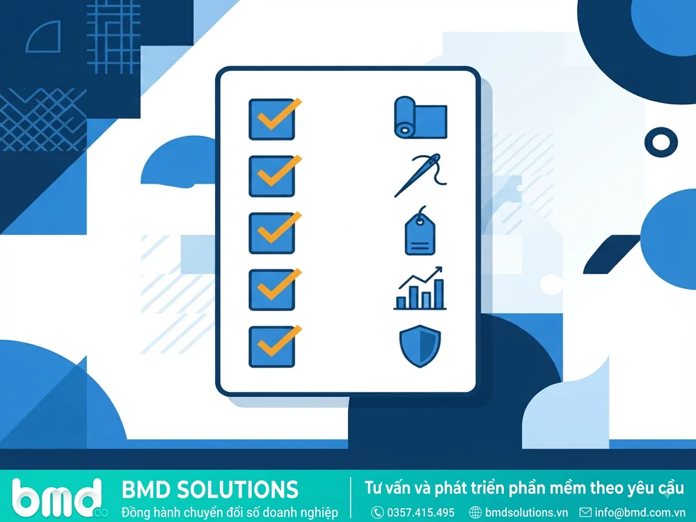Danh sách minh họa các tính năng phần mềm cho ngành may mặc dạng checklist trực quan – phần mềm quản lý sản xuất ngành may mặc