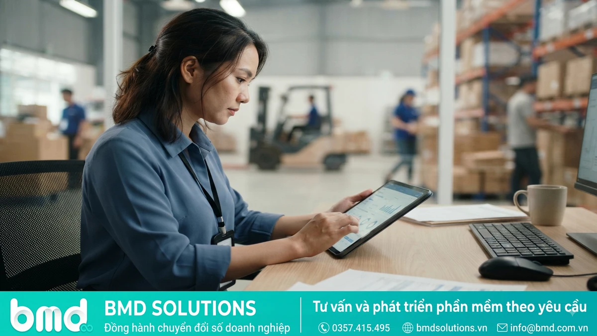 Ảnh đại diện toàn bài: kế toán công nợ xem báo cáo công nợ đại lý trên máy tính bảng – phần mềm quản lý công nợ đại lý